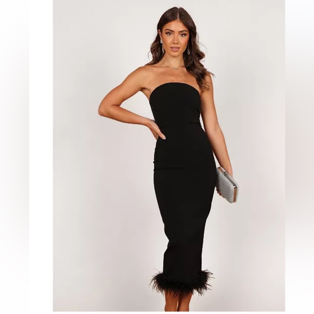 Petal and Pup Women's Clara Feather Trim Midi Dress - Black- NWT!